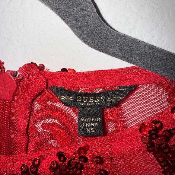 GUESS Red Sequin Bodycon Mini Dress – XS | Long Sleeve Party Dress - Picture 3 of 9
